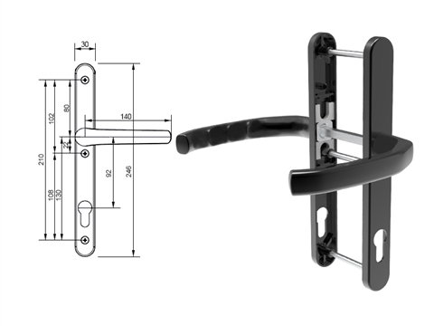 Гарнитур дверной нажимной Stroxx LXB дизайн 92-30 мм черный RAL9005
