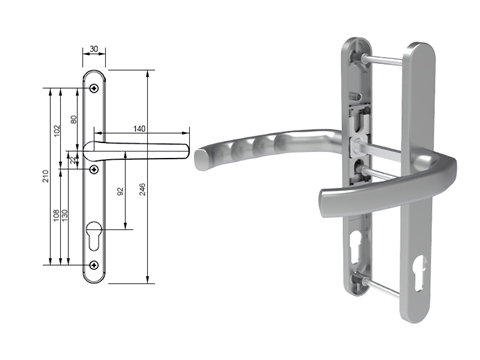 Гарнитур дверной нажимной Stroxx LXB дизайн 92-30 мм серебристый RAL9006